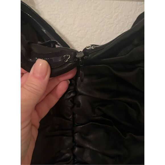 Naked Wardrobe Black Faux Leather Ruched Mini Dress. MSRP $484! NEW NWT - Picture 6 of 6